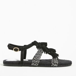 Anthropologie Black and White Tassel Sandals